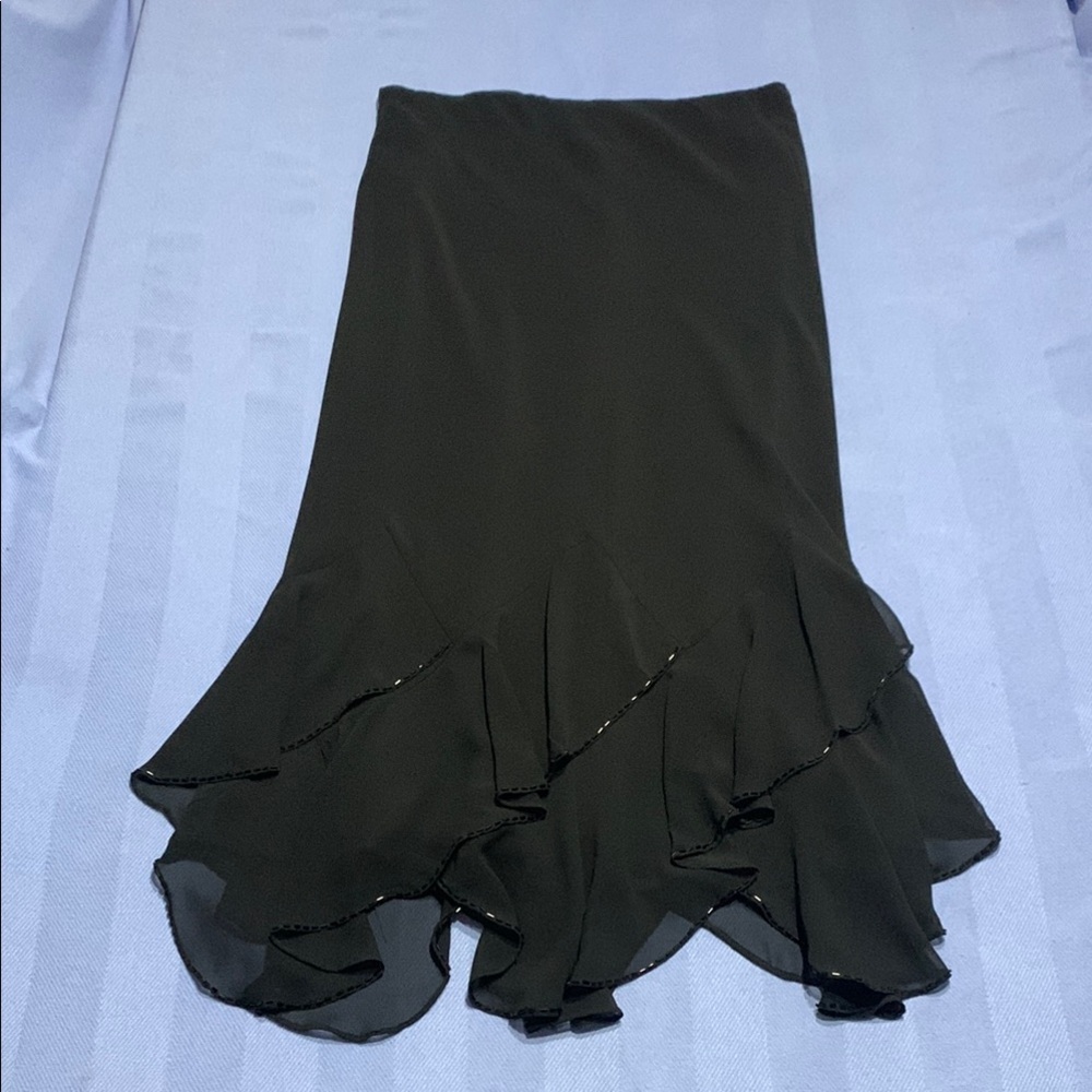 Sandra Darren Black Trumpet Skirt with beaded trim